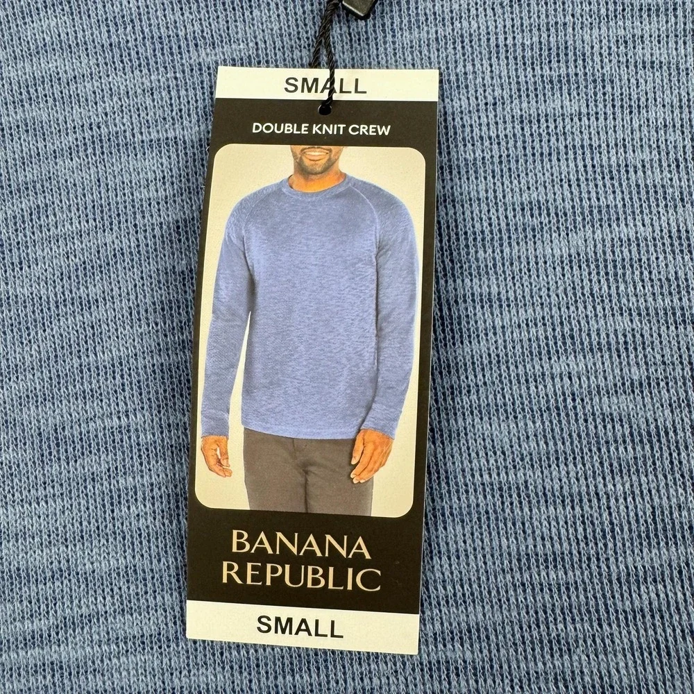 Banana Republic Sweater Mens Small Blue Double Knit Crew Pullover Preppy NEW $60